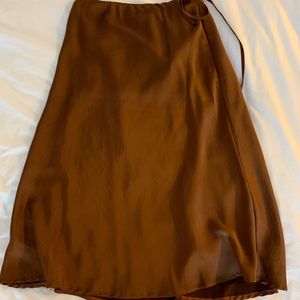 Oak + Fort cooper brown satin midi skirt